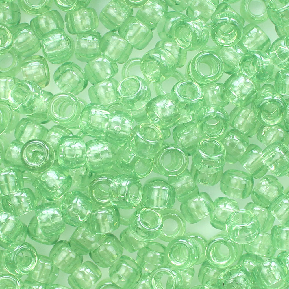 Light Peridot Green Plastic Pony Beads. Size 6 x 9 mm. Craft Beads. Bulk Pack.