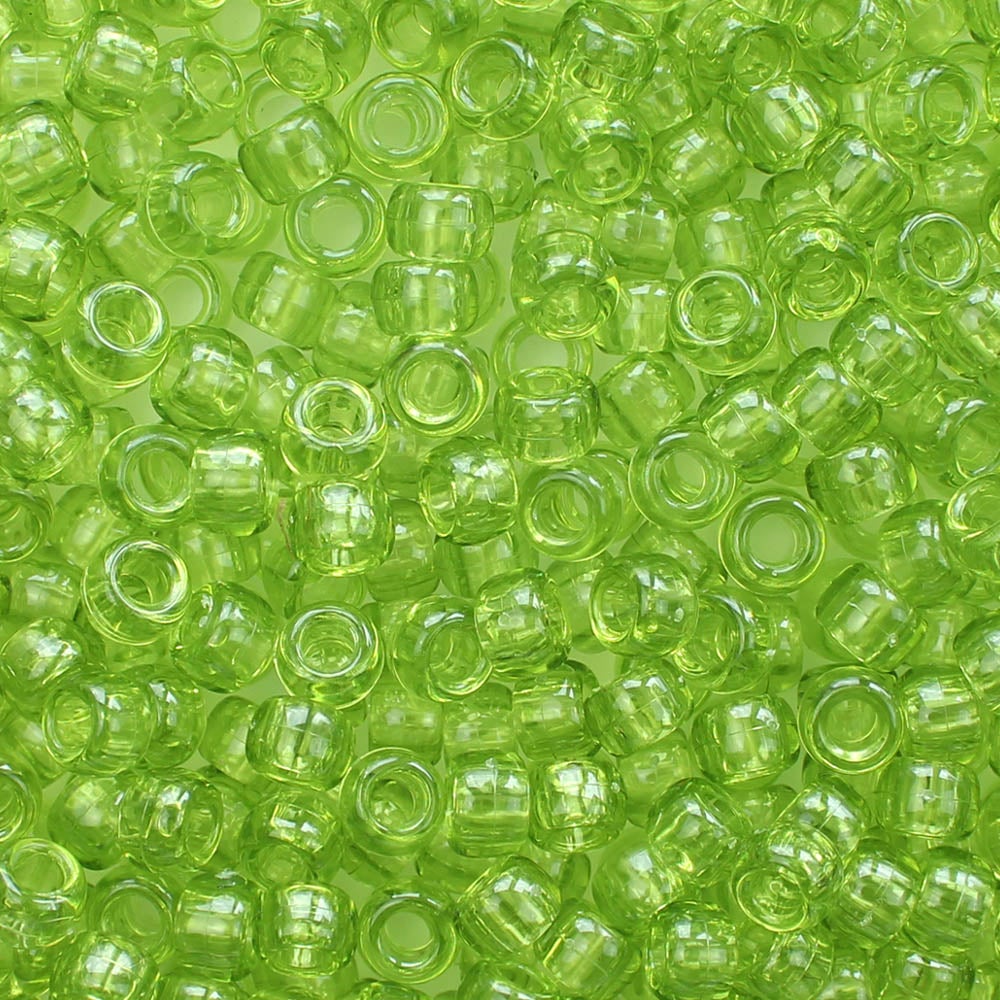 Light Kiwi Green Plastic Pony Beads. Size 6 x 9 mm. Craft Beads. Bulk Pack.