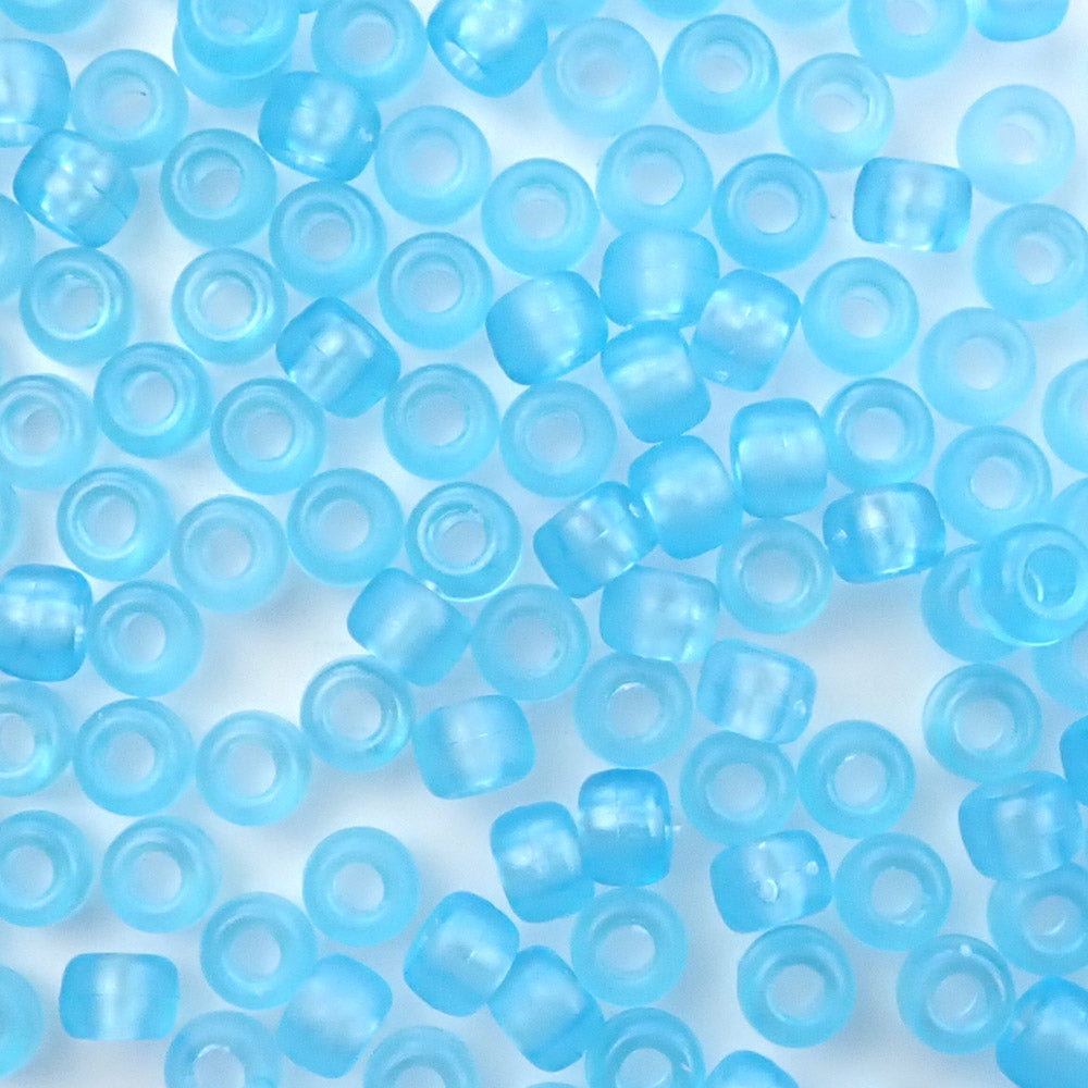 Light Turquoise Frost Plastic Pony Beads. Size 6 x 9 mm. Craft Beads. Bulk Pack.