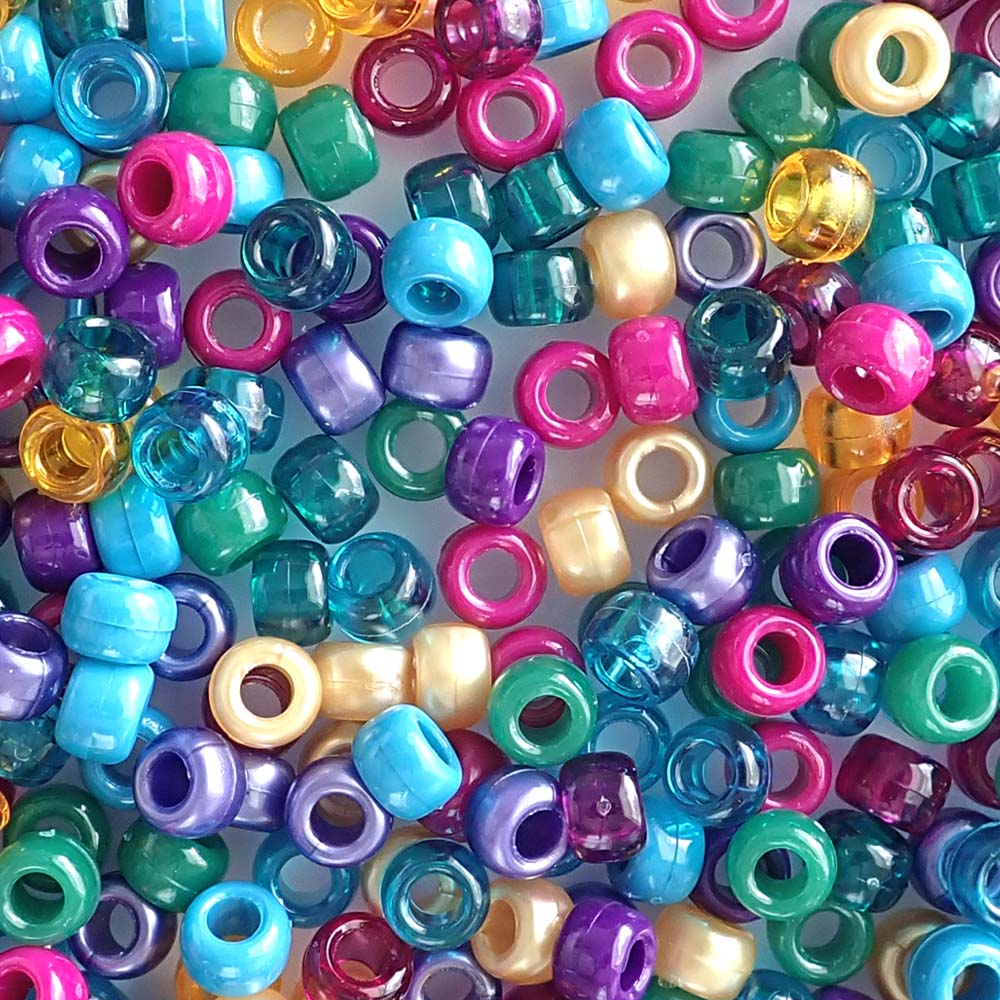 Peacock Mix Plastic Pony Beads 6 x 9mm, 500 beads