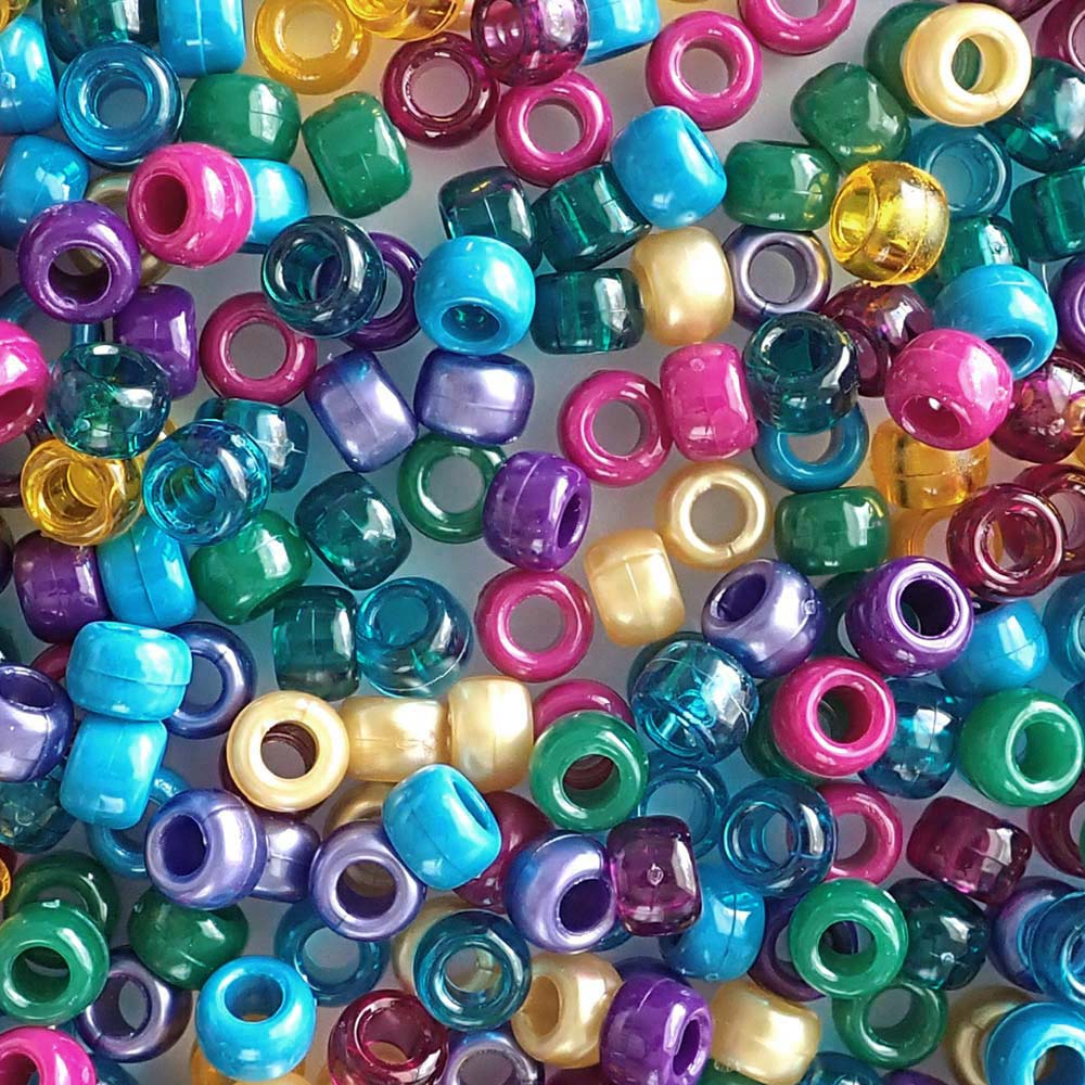 Peacock Mix Plastic Pony Beads 6 x 9mm, 500 beads