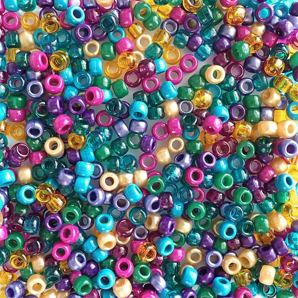 Peacock Mix Plastic Pony Beads 6 x 9mm, 500 beads