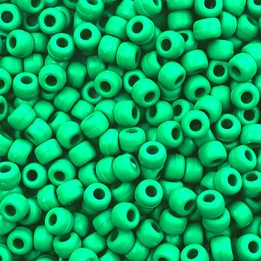 Matte Green Plastic Pony Beads. Size 6 x 9 mm. Craft Beads. Bulk Pack.