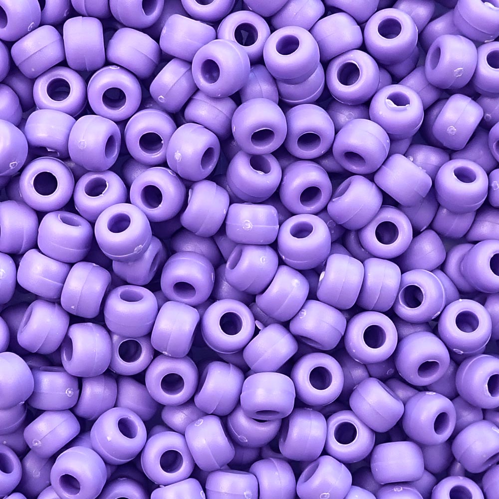 Matte Lilac Purple Plastic Pony Beads. Size 6 x 9 mm. Craft Beads. Bulk Pack.