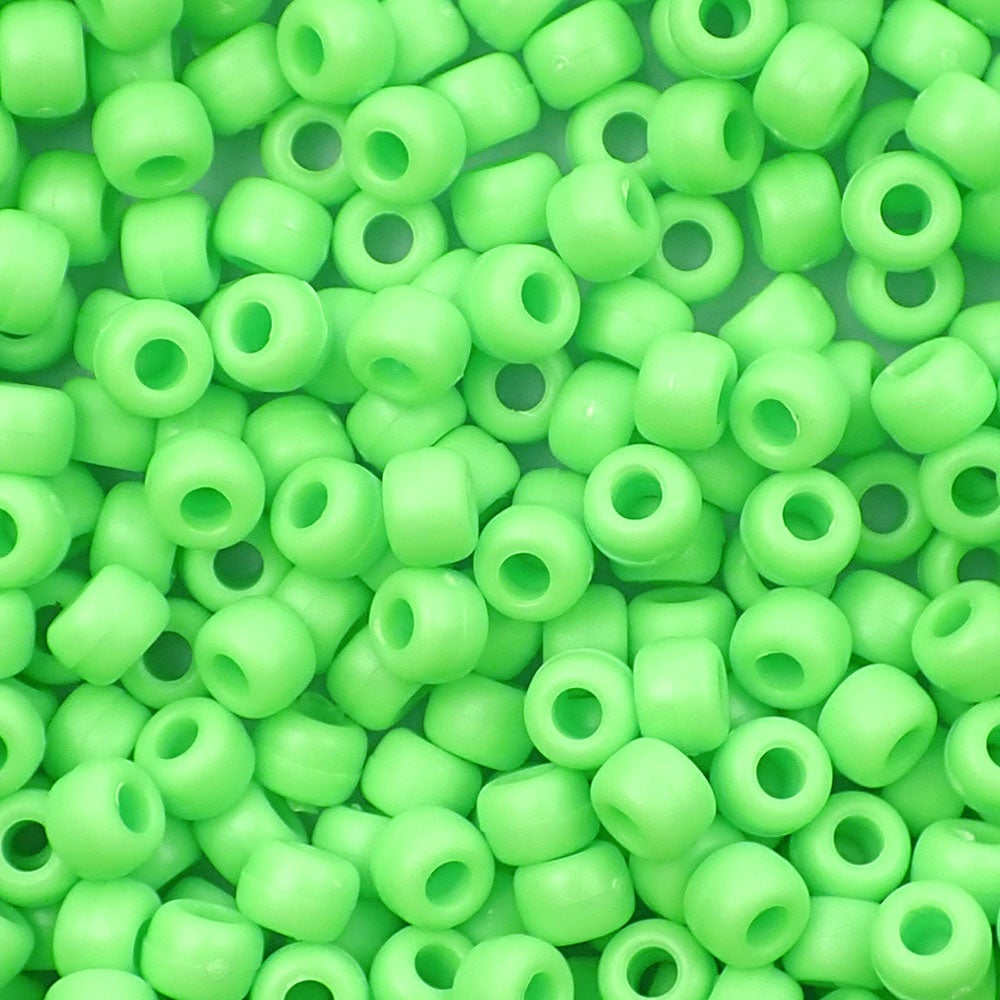 Matte Lime Green Plastic Pony Beads. Size 6 x 9 mm. Craft Beads. Bulk Pack.