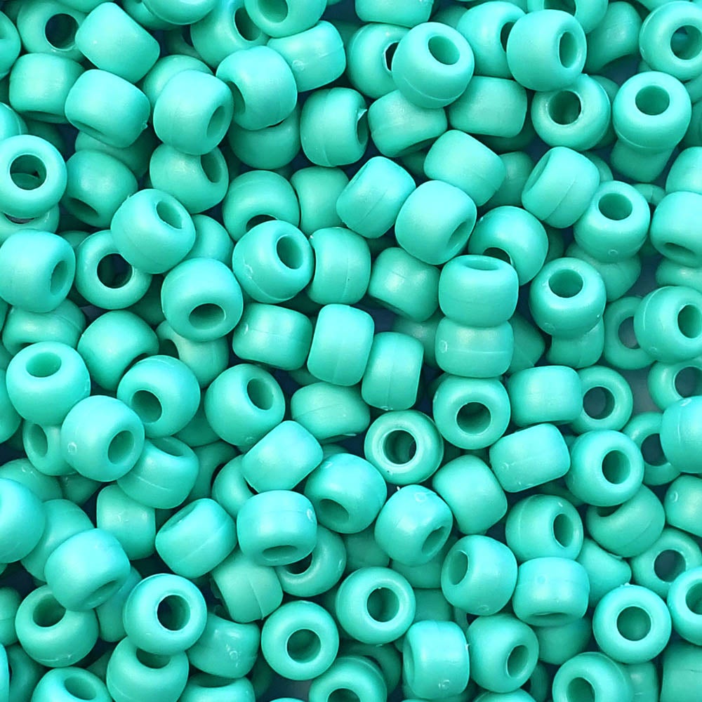 Matte Light Turquoise Opaque Plastic Pony Beads. Size 6 x 9 mm. Craft Beads. Bulk Pack.