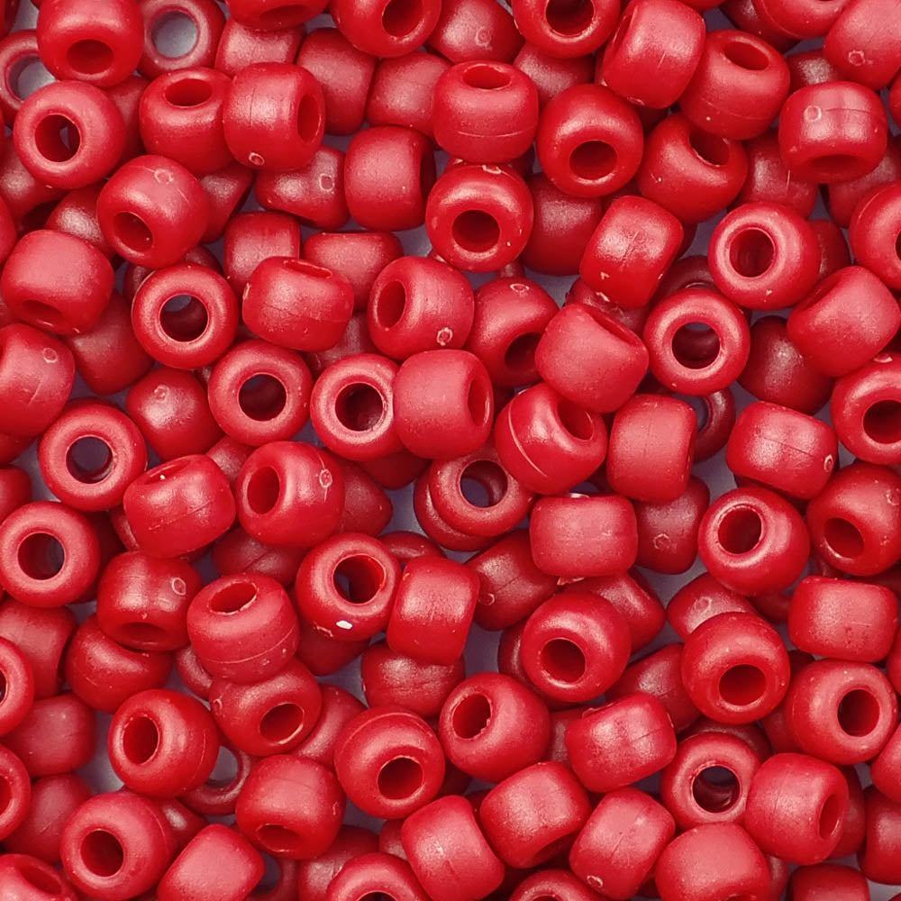 Matte Red Plastic Pony Beads. Size 6 x 9 mm. Craft Beads. Bulk Pack.