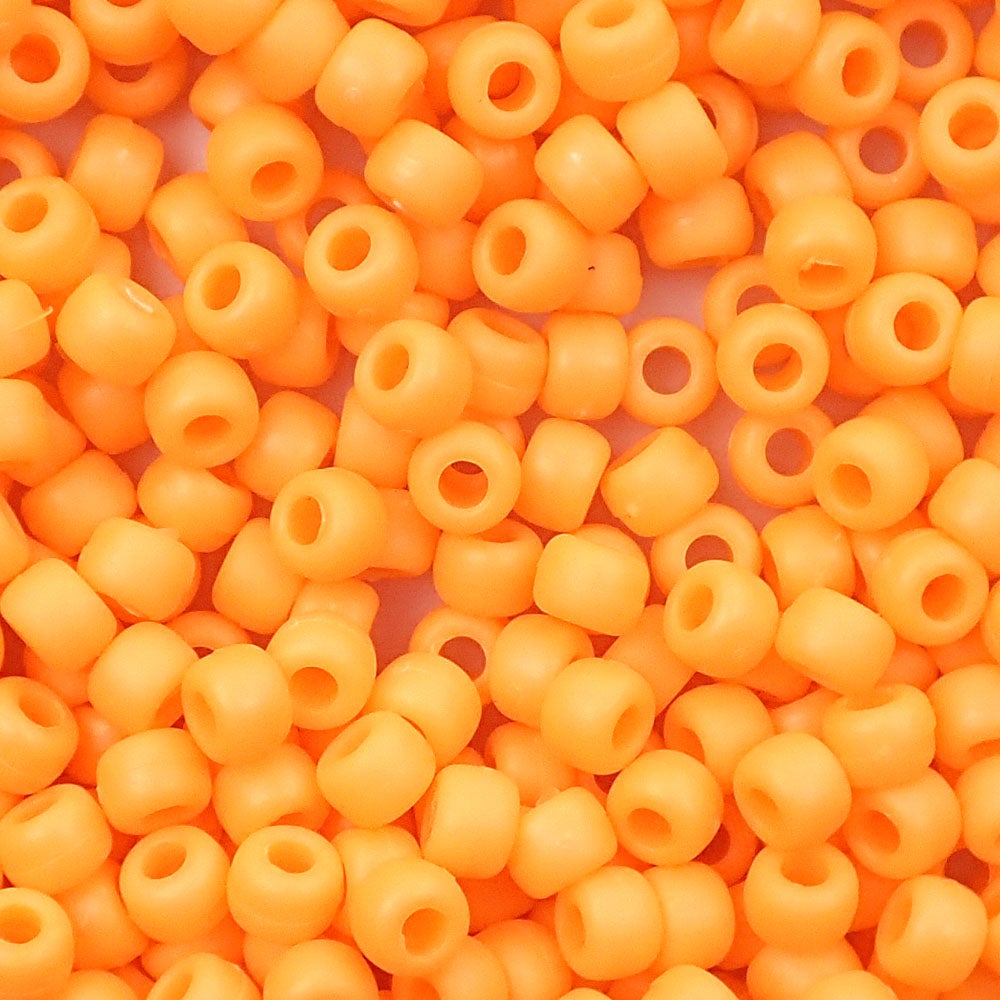 Matte Orange Opaque Plastic Pony Beads. Size 6 x 9 mm. Craft Beads. Bulk Pack.