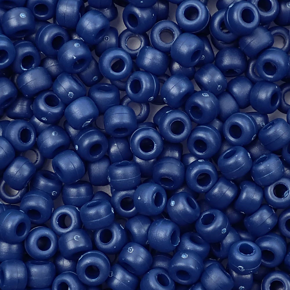 Matte Navy Blue Plastic Pony Beads. Size 6 x 9 mm. Craft Beads. Bulk Pack.