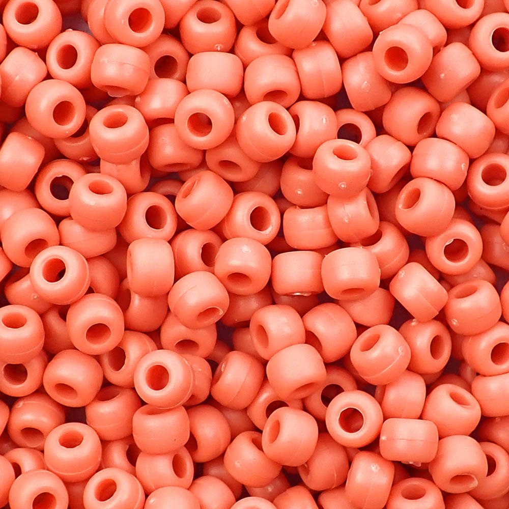 Matte Coral Plastic Pony Beads. Size 6 x 9 mm. Craft Beads. Bulk Pack.