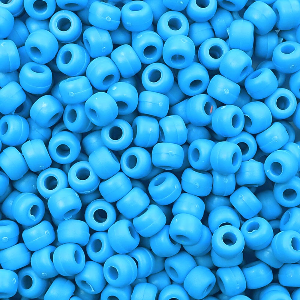 Matte Tropic Blue Plastic Pony Beads. Size 6 x 9 mm. Craft Beads. Bulk Pack.