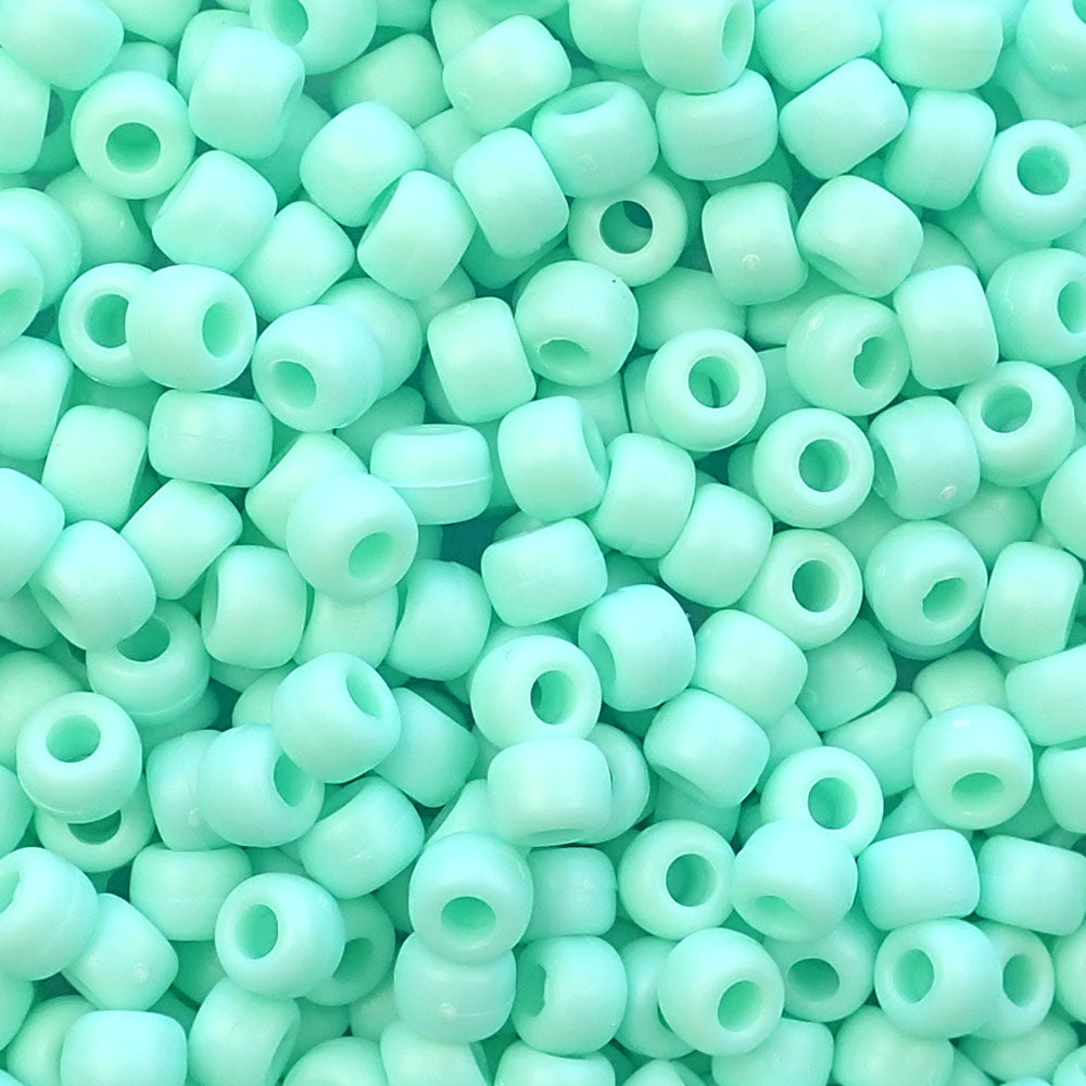 Matte Sea Foam Green Plastic Pony Beads. Size 6 x 9 mm. Craft Beads. Bulk Pack.