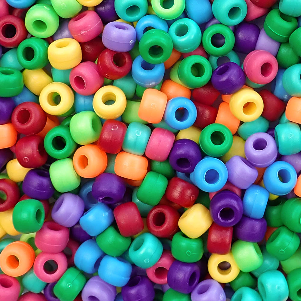 Matte Rainbow Mix Plastic Pony Beads. Size 6 x 9 mm. Craft Beads. Made in the USA. Bulk Pack.