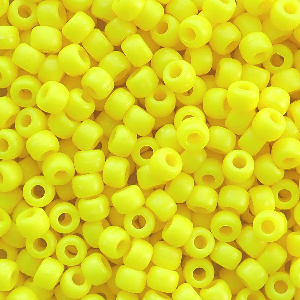 Matte Neon Yellow Plastic Pony Beads 6 x 9mm, 500 beads