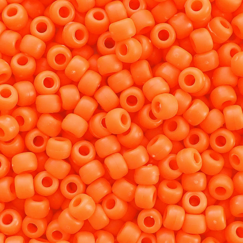 Matte Neon Orange Opaque Plastic Pony Beads 6 x 9mm, 500 beads