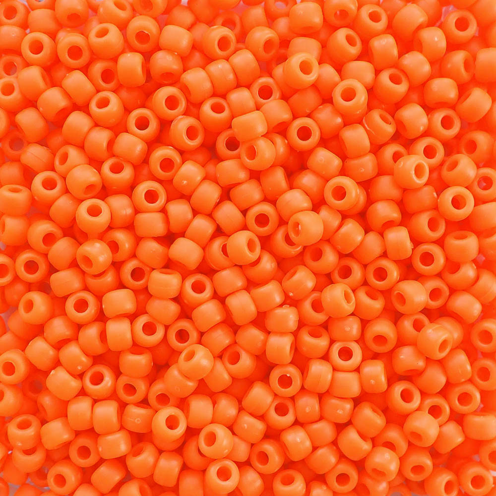 Matte Neon Orange Opaque Plastic Pony Beads 6 x 9mm, 500 beads