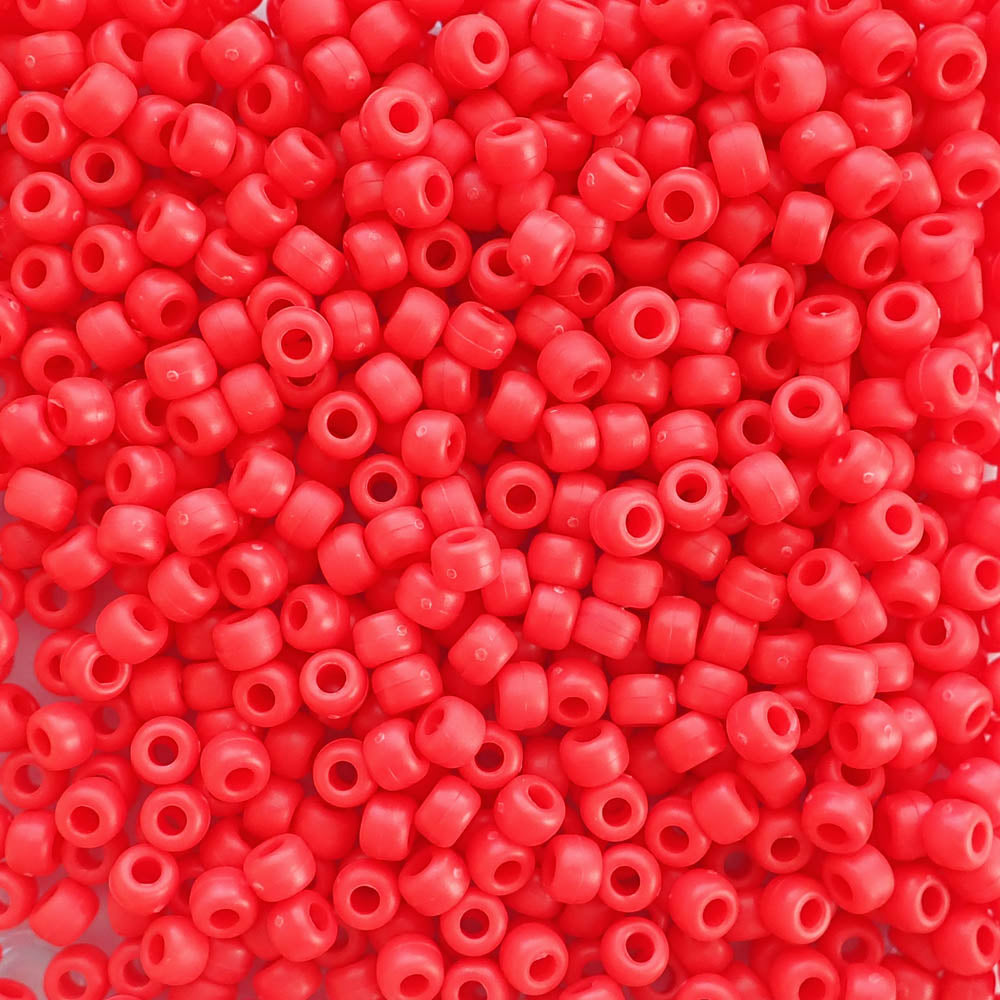 Matte Neon Red Opaque Plastic Pony Beads 6 x 9mm, 500 beads