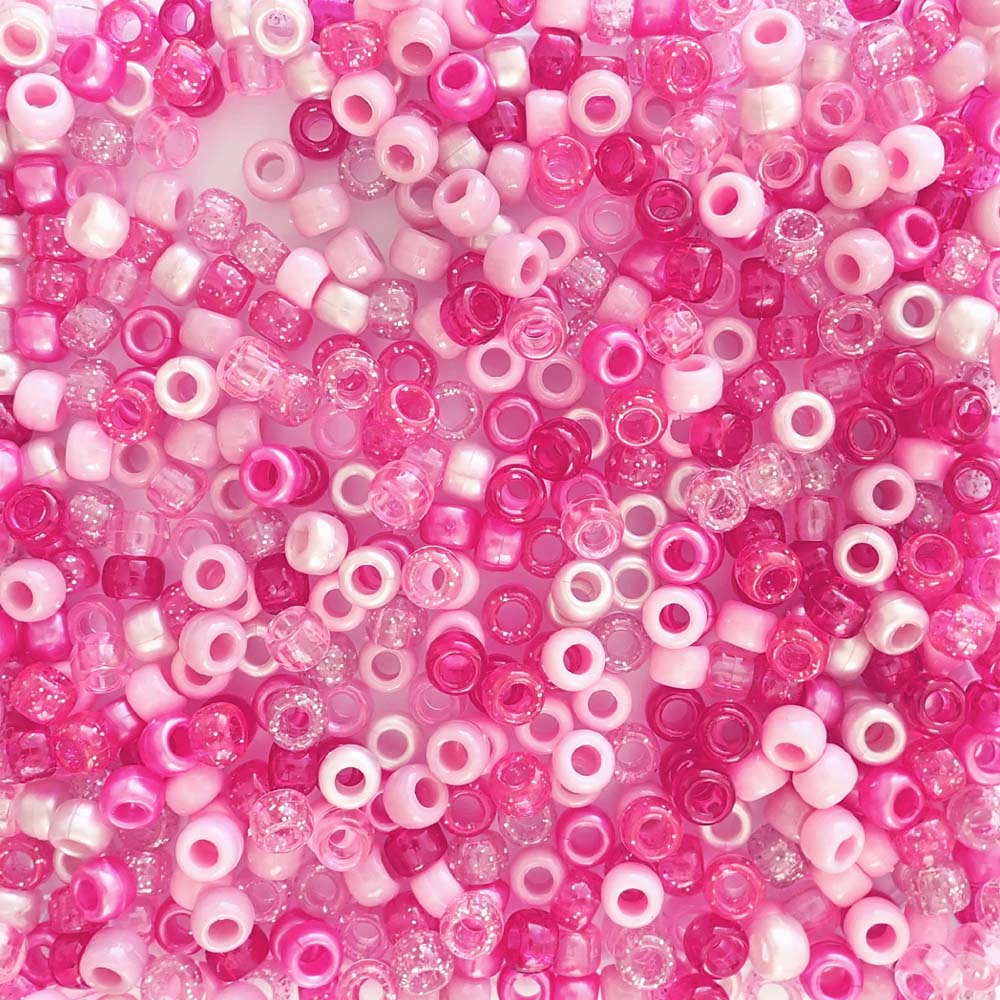 Pretty Pinks Mix Plastic Pony Beads 6 x 9mm, 1500 beads