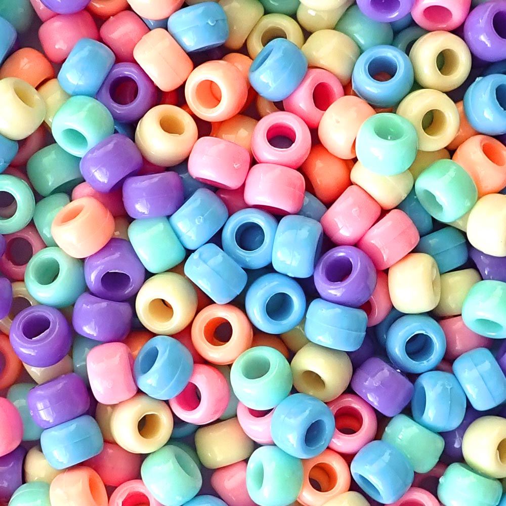 Pastel Confetti Mix Plastic Pony Beads 6 x 9mm, 500 beads