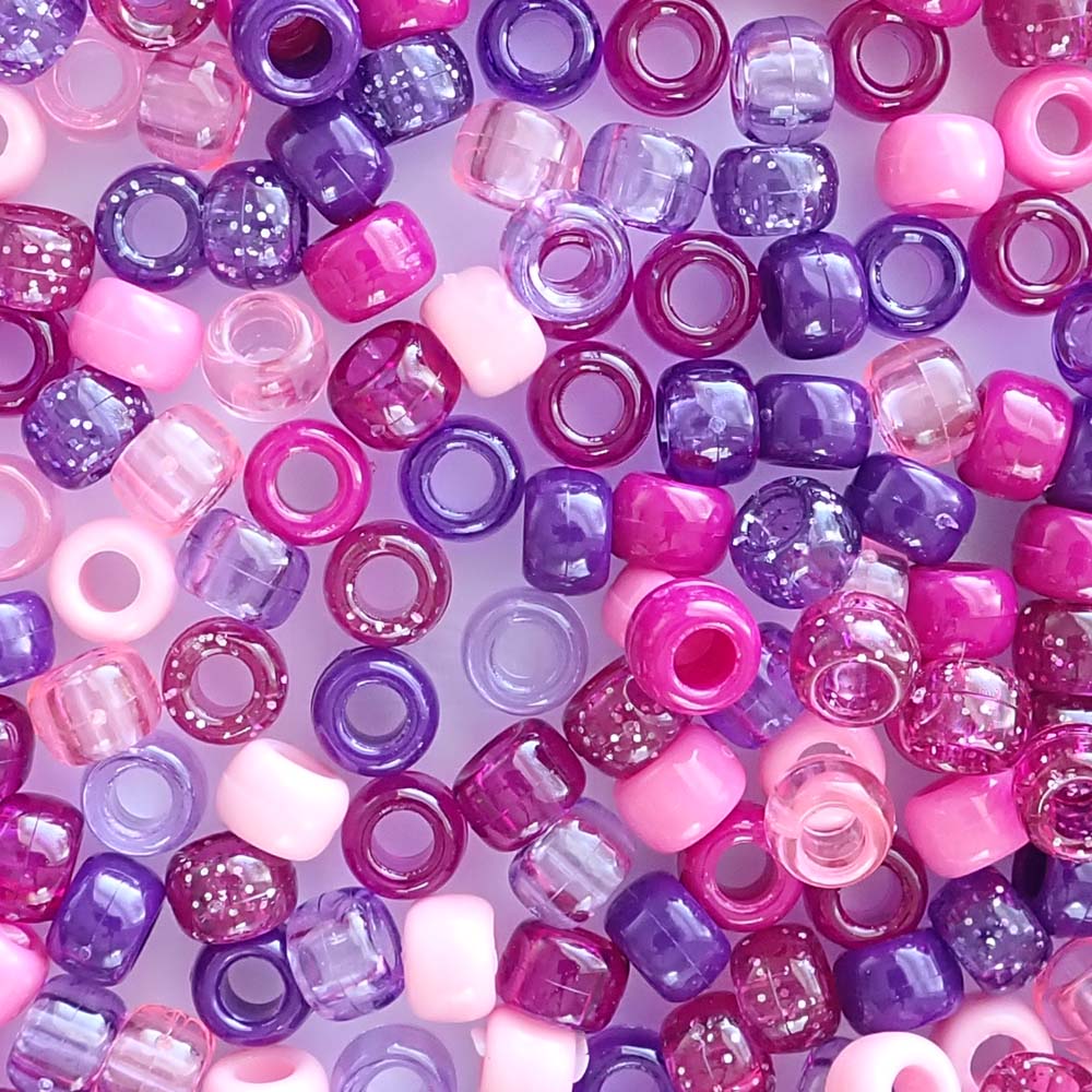 Wild Berry Purple &amp; Pink Mix Plastic Pony Beads 6 x 9mm, 500 beads