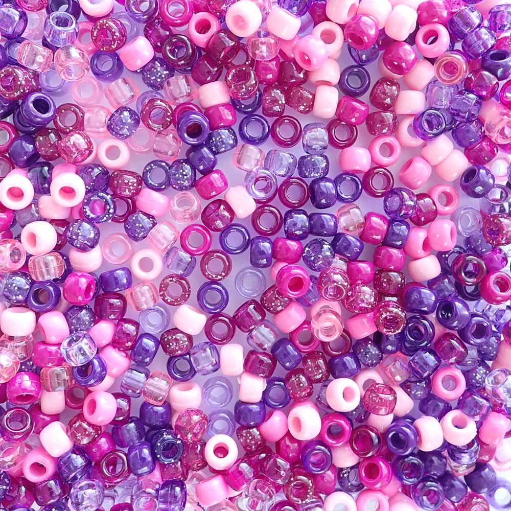Wild Berry Purple &amp; Pink Mix Plastic Pony Beads 6 x 9mm, 500 beads