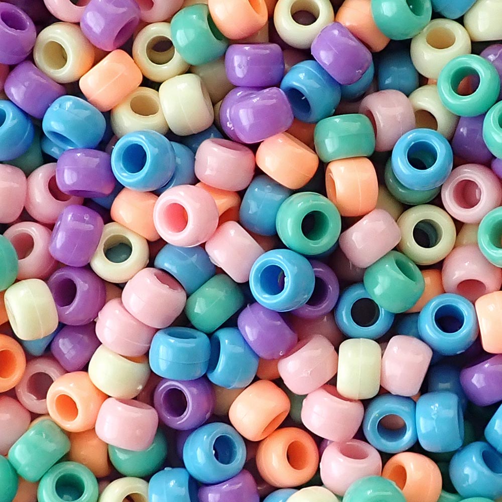 Classic Pastel Opaque Mix Plastic Pony Beads. Size 6 x 9 mm. Craft Beads. Made in the USA. Bulk Pack.