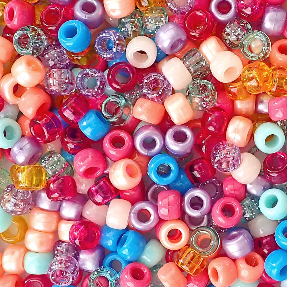 Beach Party Mix Plastic Pony Beads. Size 6 x 9 mm. Craft Beads. Made in the USA. Bulk Pack.