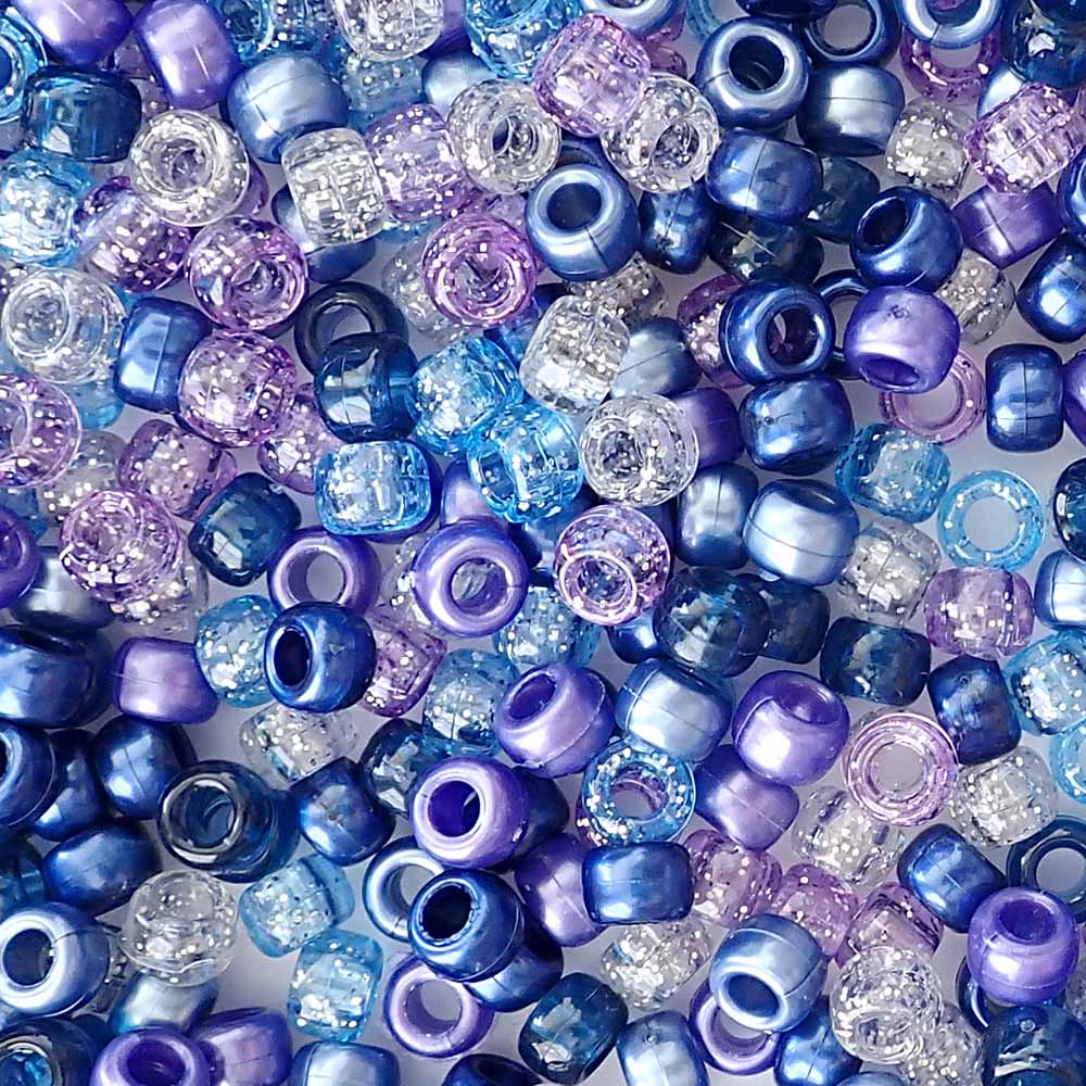 Midnight Sky Blue Purple Mix Plastic Pony Beads. Size 6 x 9 mm. Craft Beads. Made in the USA. Bulk Pack.