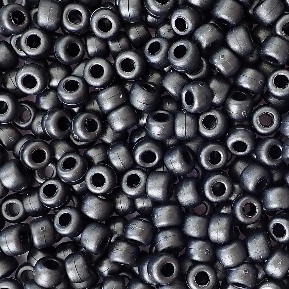 Satin Matte Black Pearl Plastic Pony Beads. Size 6 x 9 mm. Craft Beads. Bulk Pack.