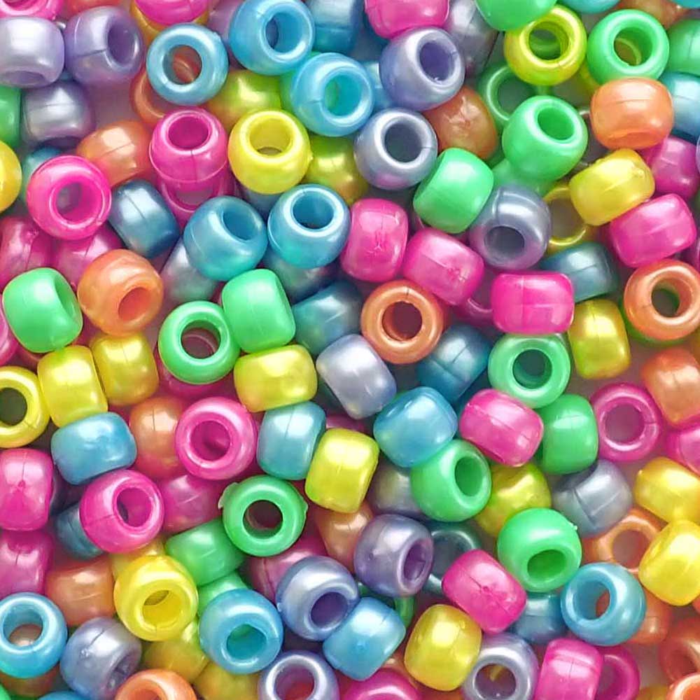 Carnival Pearl Multicolor Mix Plastic Pony Beads 6 x 9mm, 250 beads