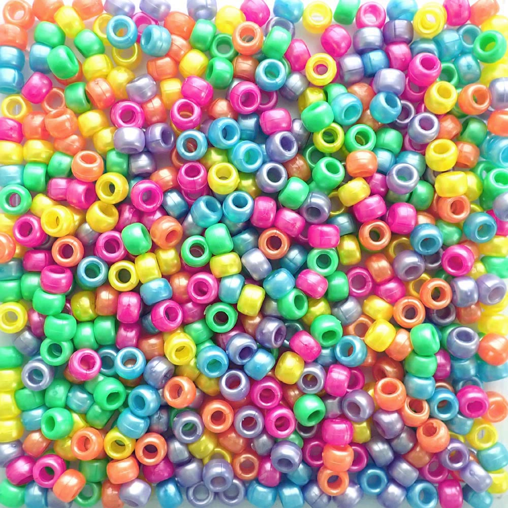 Carnival Pearl Multicolor Mix Plastic Pony Beads 6 x 9mm, 500 beads