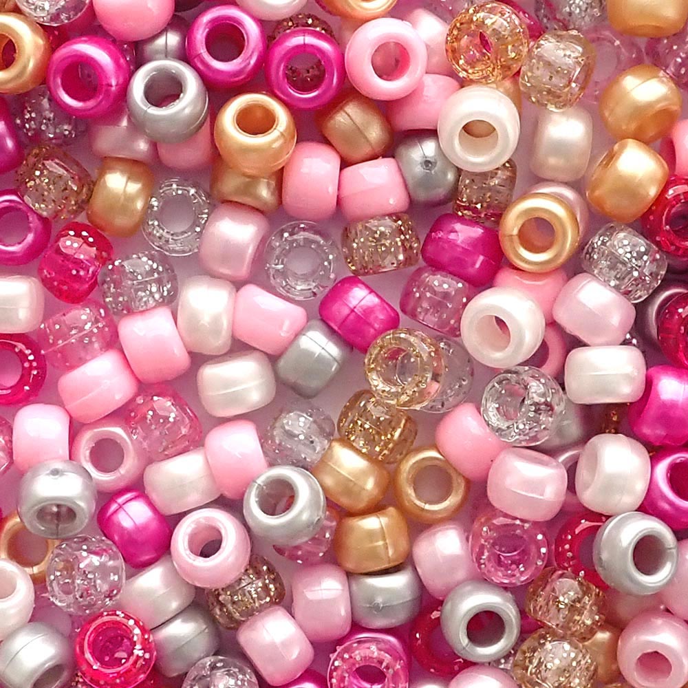 Princess Pink Mix Plastic Pony Beads 6 x 9mm, 500 beads