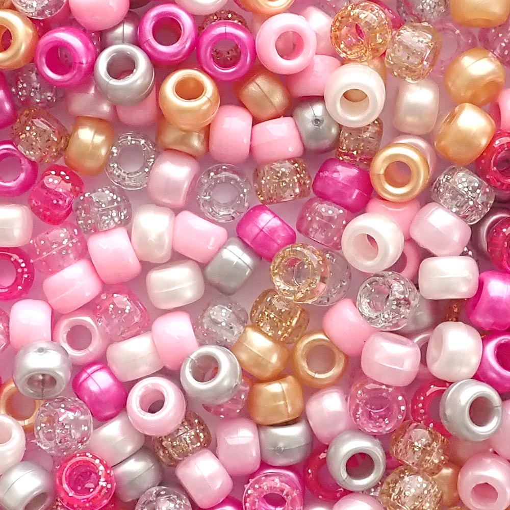 Princess Pink Mix Plastic Pony Beads 6 x 9mm, 150 beads