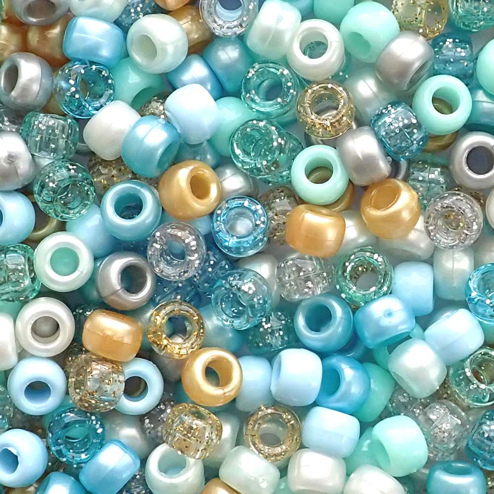 Princess Aqua Blue Mix Plastic Pony Beads 6 x 9mm, 150 beads
