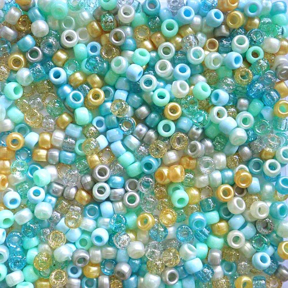 Princess Aqua Blue Mix Plastic Pony Beads 6 x 9mm, 500 beads
