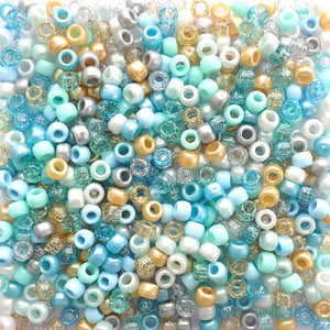 Princess Aqua Blue Mix Plastic Pony Beads 6 x 9mm, 150 beads