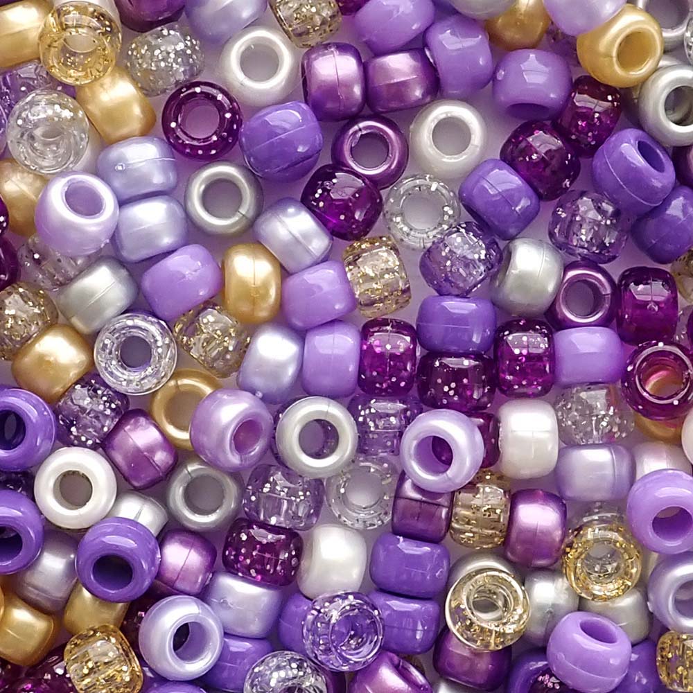 Princess Purple Mix Plastic Pony Beads. Size 6 x 9 mm. Craft Beads. Made in the USA. Bulk Pack.