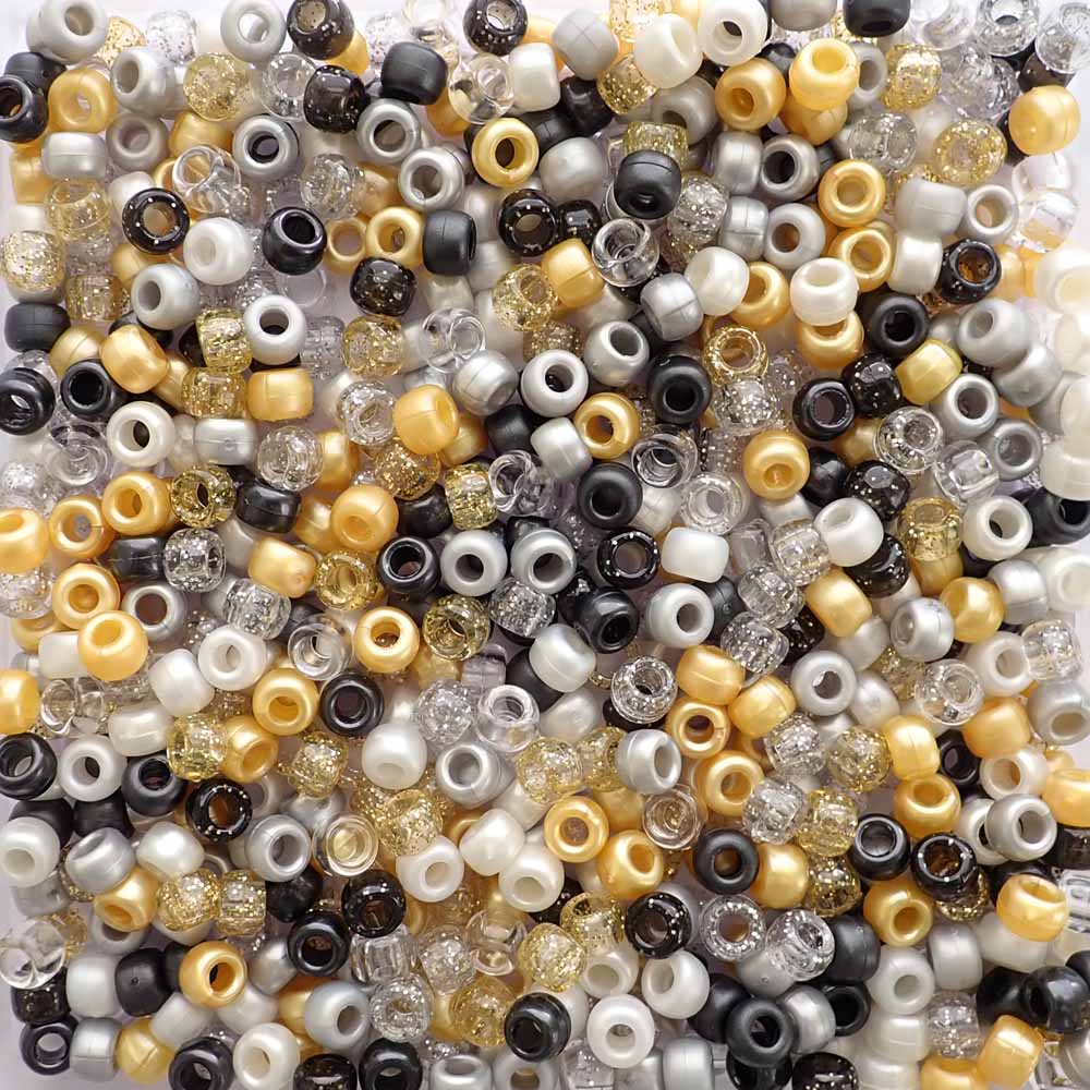 Gala Mix Plastic Pony Beads 6 x 9mm, 500 beads