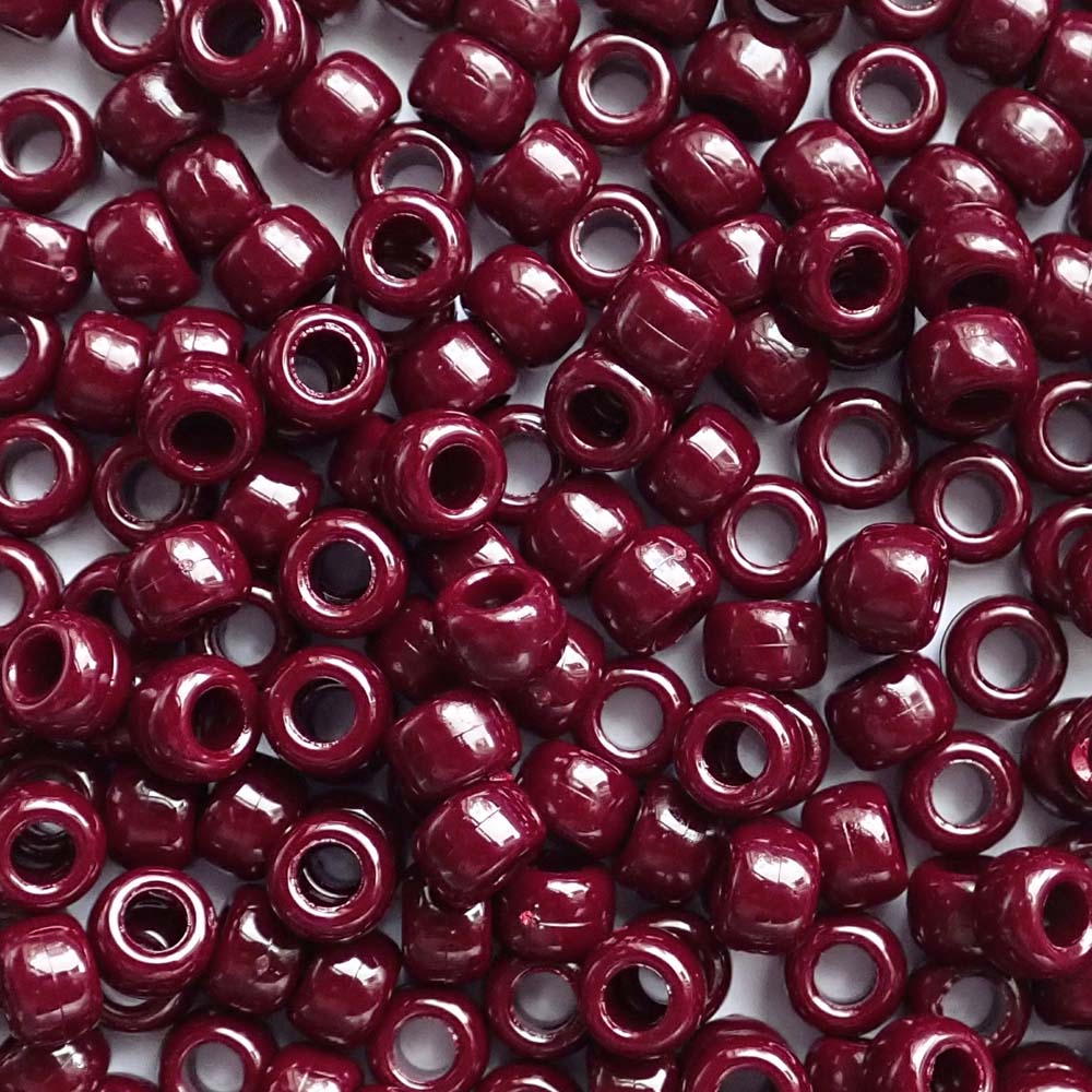 Burgundy Red Opaque Plastic Pony Beads 6 x 9mm, Bulk, 1500 beads