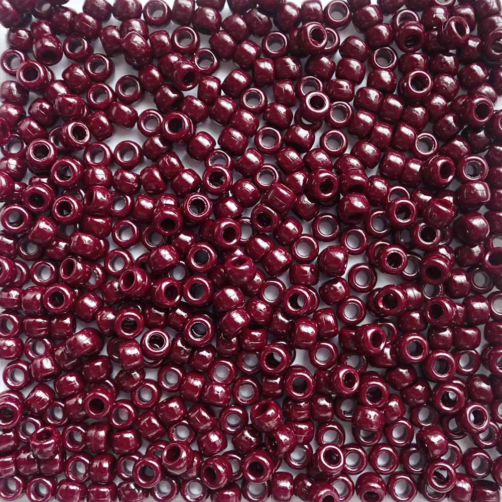 Burgundy Red Opaque Plastic Pony Beads 6 x 9mm, Bulk, 1500 beads