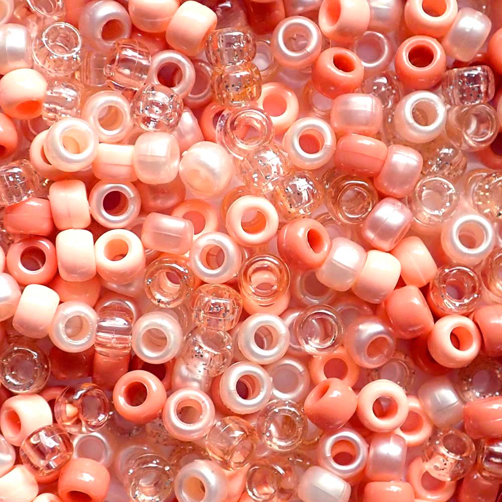 Peach Coral Glam Mix Plastic Pony Beads, 6x9mm, 500 beads