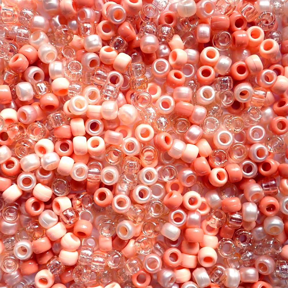 Peach Coral Glam Mix Plastic Pony Beads, 6x9mm, 500 beads