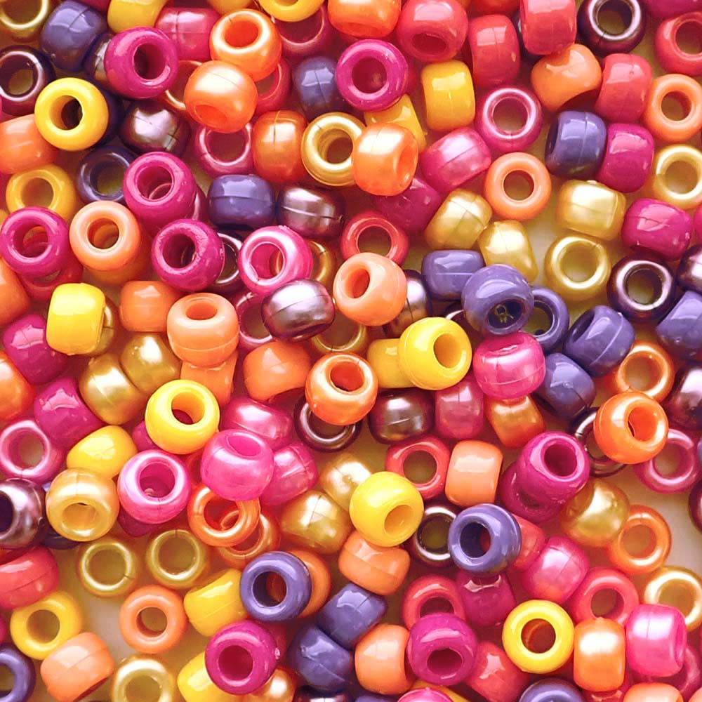Tropical Sunset Mix Plastic Pony Beads. Size 6 x 9 mm. Craft Beads.
