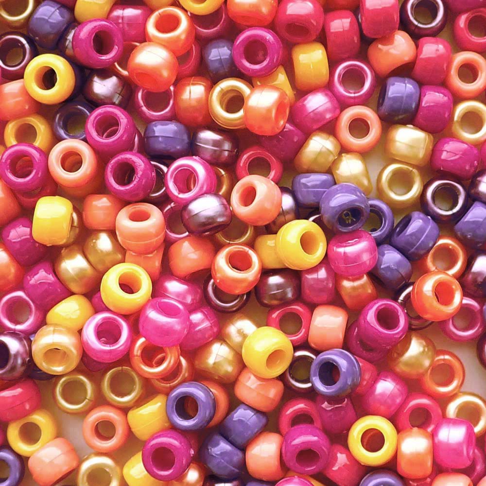 Tropical Sunset Mix Plastic Pony Beads. Size 6 x 9 mm. Craft Beads.