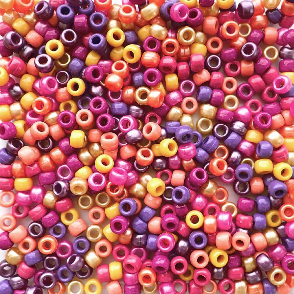 Tropical Sunset Mix Plastic Pony Beads. Size 6 x 9 mm. Craft Beads.