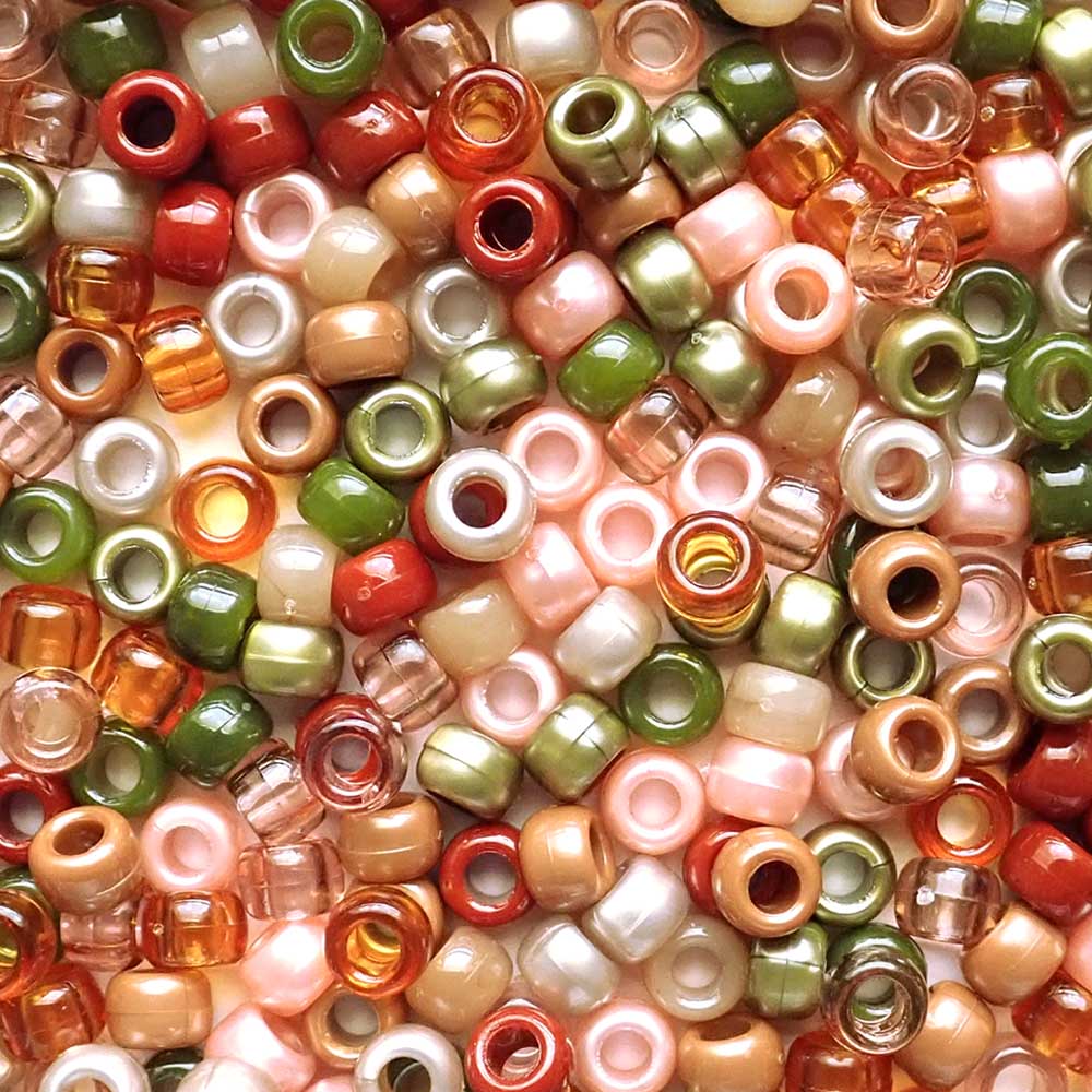 Boho Garden Earth Tones Mix Plastic Pony Beads 6 x 9mm, 500 beads