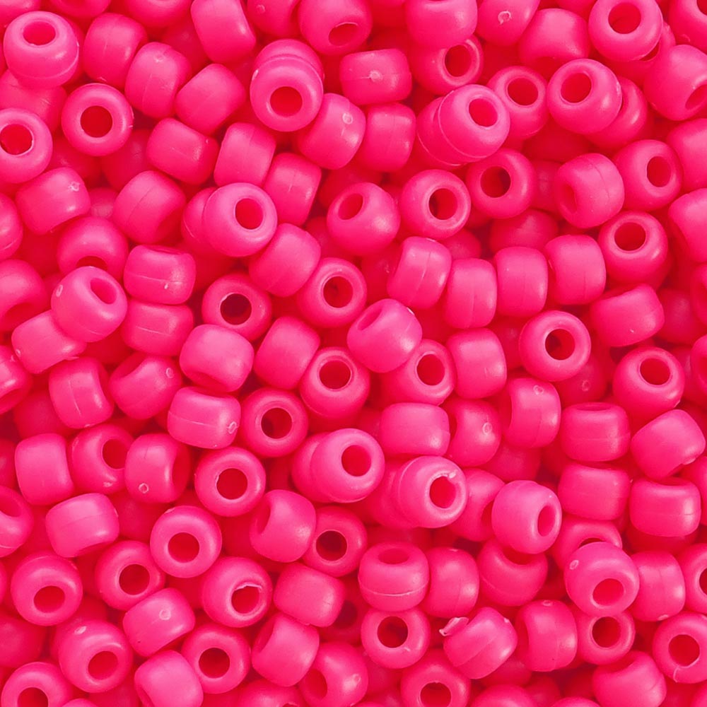 Matte Neon Pink Plastic Pony Beads 6 x 9mm, 500 beads