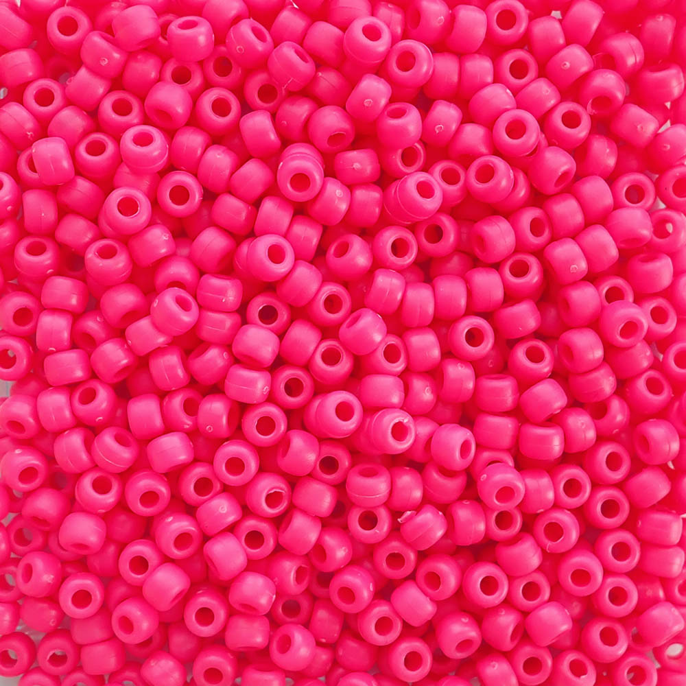 Matte Neon Pink Plastic Pony Beads 6 x 9mm, 500 beads