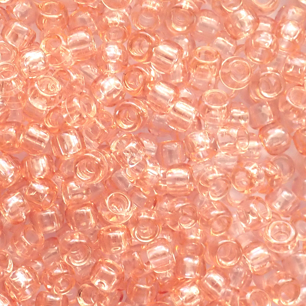 Peach Transparent Plastic Pony Beads. Size 6 x 9 mm. Craft Beads. Bulk Pack.