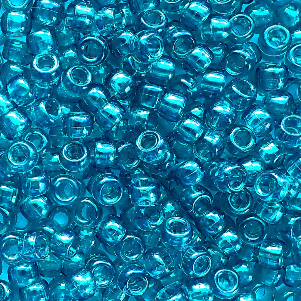 Teal Blue Transparent Plastic Pony Beads. Size 6 x 9 mm. Craft Beads. Bulk Pack.